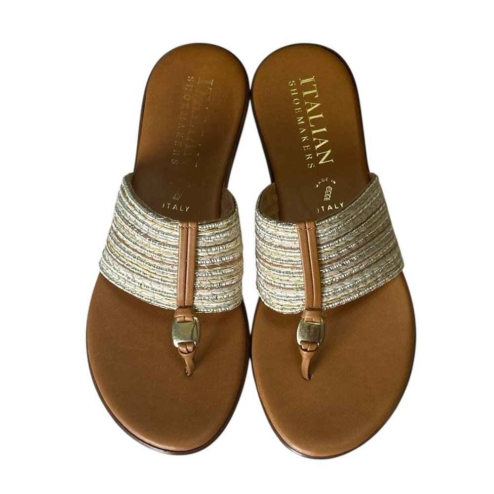 Italian Shoemakers. Tan Thong Sandals with Metallic Braided Strap (8M) NWOT - Picture 3 of 14